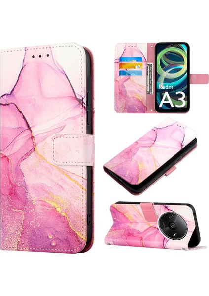 Xiaomi Redmi A3 Mermer Desen Cüzdan Kickstand Pu Deri Kılıf (Yurt Dışından) indirimleri