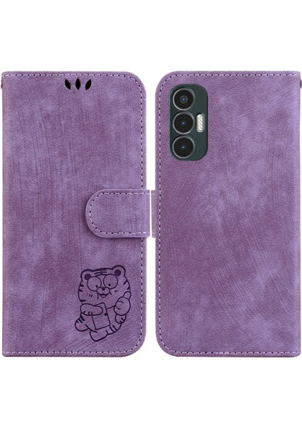 Tecno Pova 3 Kabartmalı Sevimli Kaplan Tutucu Kapak Flip Folio Kart Için Kılıf (Yurt Dışından)