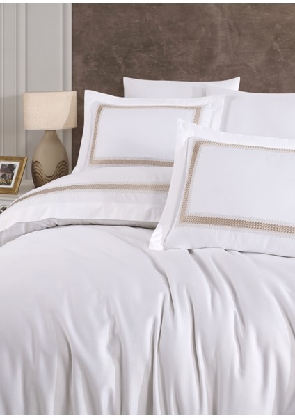 Nakışlı Pamuk Saten Nevresim Takımı Bej - Katrina modelleri