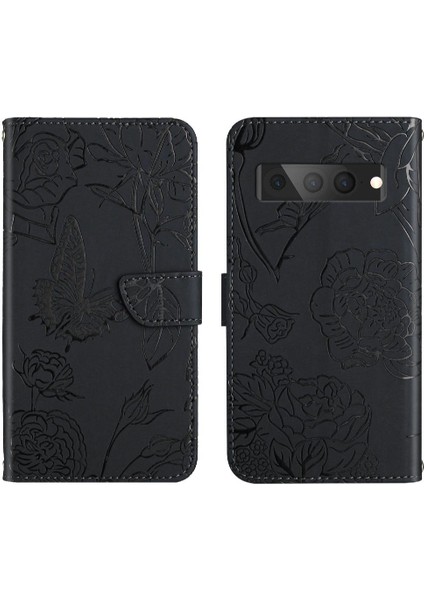 Google Pixel 7 Pro Çiçekler ve Bilek Kayışı Pu ile Kelebekler Için Kılıf (Yurt Dışından)
