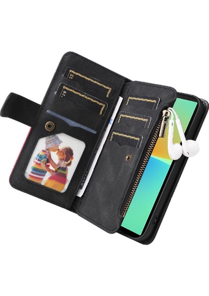 Sony Xperia 10 Iv Dokuz Kart Yuvaları Için Kılıf Fermuar Cüzdan Tarzı Iki Renkli (Yurt Dışından) indirimleri