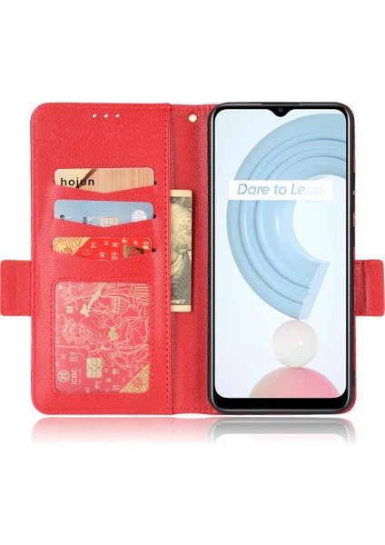 Realme C21 Kart Yuvaları Için Kılıf Tutucu Cüzdan Pu Deri Manyetik Yan (Yurt Dışından)