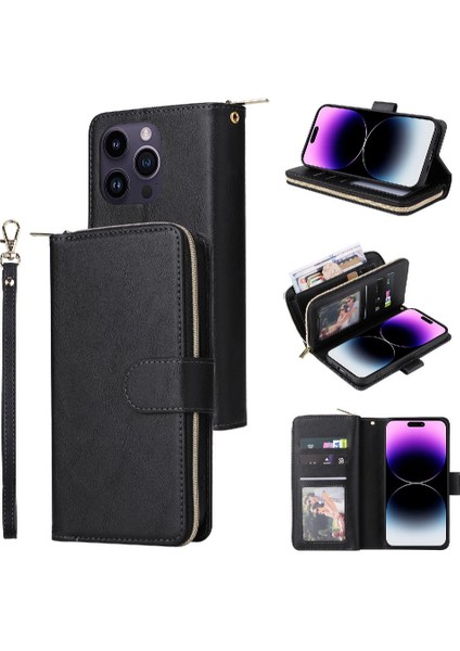 El Kayışı ile iphone 14 Pro Max Için Kılıf Kapak Kapak Kart Tutucu Cüzdan 9 (Yurt Dışından)