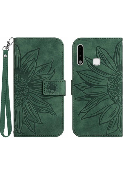 Kart Yuvaları Tutucu Kabartmalı Ayçiçeği Pu ile Samsung Galaxy A70E Için Kılıf (Yurt Dışından)