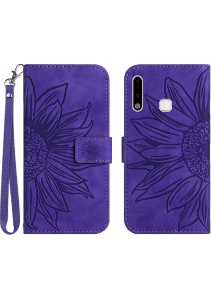 Kart Yuvaları Tutucu Kabartmalı Ayçiçeği Pu ile Samsung Galaxy A70E Için Kılıf (Yurt Dışından)