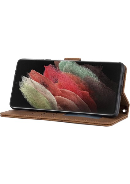 Samsung Galaxy S21 Ultra 5g Için Flip Case Pu Deri Cüzdan Kılıf Kapatma (Yurt Dışından)