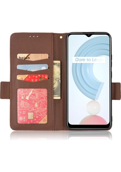 Realme C21 Kart Yuvaları Için Kılıf Tutucu Cüzdan Pu Deri Manyetik Yan (Yurt Dışından)