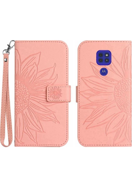 Motorola Moto E7 Artı Kısa Kayış Flip Cüzdan Telefon Kılıfı Kabartmalı (Yurt Dışından)