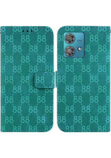 Motorola Kenar 40 Neo Pu Deri Kickstand Çift 8 Kabartmalı Telefon Kılıfı (Yurt Dışından)