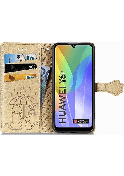 Mellow Mall Huawei Y6P Flip Kapak Karikatür Hayvanlar Için Kılıf Kısa Kayış Darbeye (Yurt Dışından)