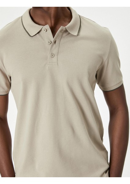 4SAM10158MK 057 Bej Erkek Jersey Kısa Kollu Basıc Polo -Tshırt modelleri