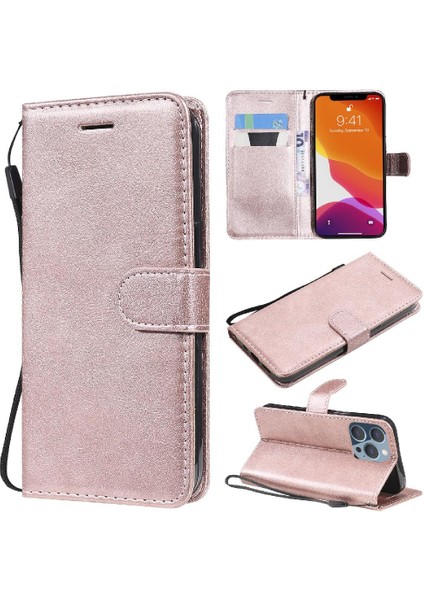 Iphone 13 Pro Için Flip Case Yüksek Kalite Deri Klasik Düz Renk Telefon (Yurt Dışından)