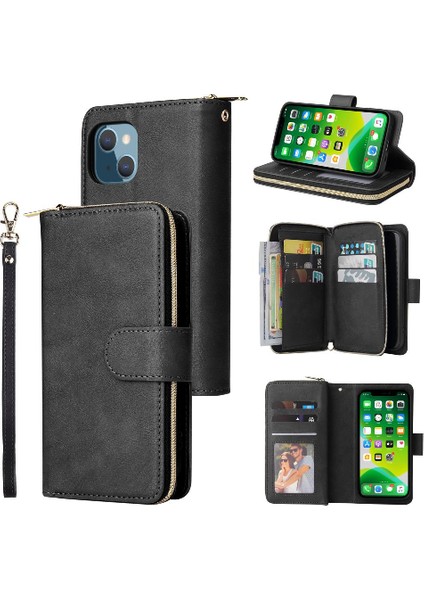 Iphone 13 Mini Flip Kapak Için Kılıf ile El Kayışı Cüzdan Kılıf 9 Kart (Yurt Dışından)
