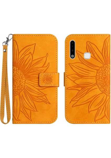Kart Yuvaları Tutucu Kabartmalı Ayçiçeği Pu ile Samsung Galaxy A70E Için Kılıf (Yurt Dışından)