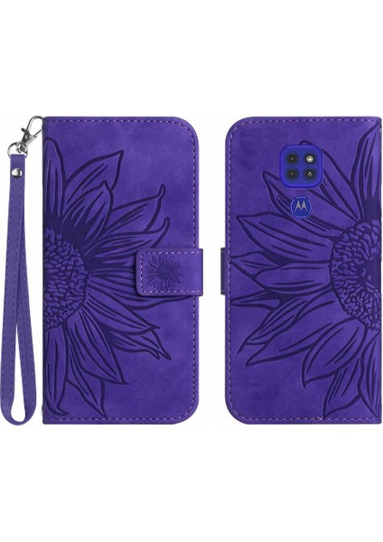 Motorola Moto E7 Artı Kısa Kayış Flip Cüzdan Telefon Kılıfı Kabartmalı (Yurt Dışından)