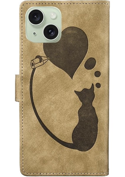 IPhone 15 Için Kılıf Kabartmalı Sevimli Kedi Cüzdan Kılıf Kart Cep Flip Folio (Yurt Dışından) indirimleri