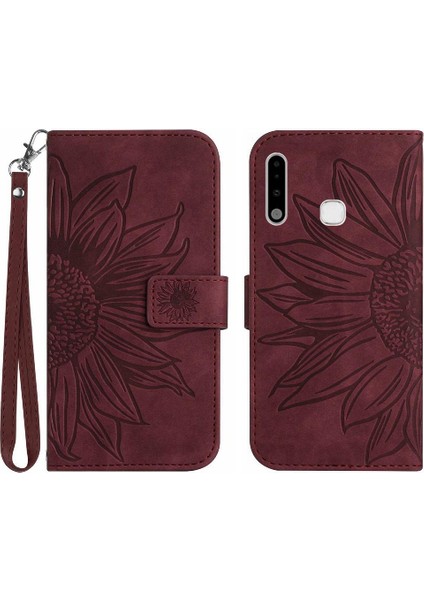Kart Yuvaları Tutucu Kabartmalı Ayçiçeği Pu ile Samsung Galaxy A70E Için Kılıf (Yurt Dışından)