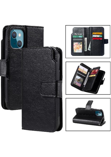 IPhone 14 Için Kılıf Artı Cüzdan Manyetik Kickstand 9 Kart Yuvaları Pu Deri (Yurt Dışından)