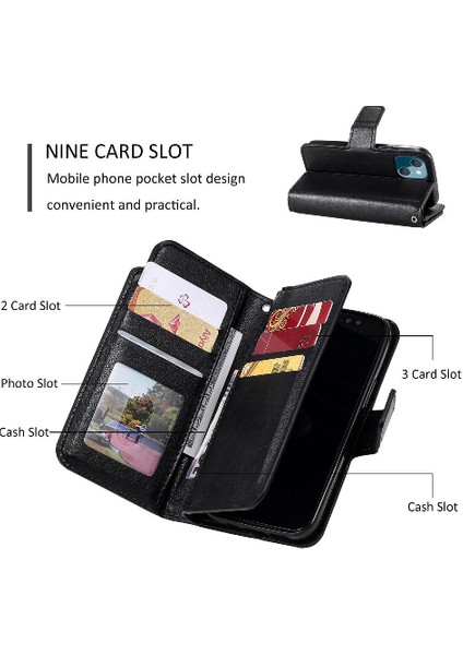 IPhone 14 Için Kılıf Artı Cüzdan Manyetik Kickstand 9 Kart Yuvaları Pu Deri (Yurt Dışından)