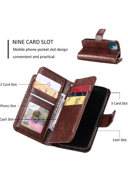 IPhone 13 Mini Kickstand 9 Kart Yuvaları Manyetik Cüzdan Pu Deri (Yurt Dışından)