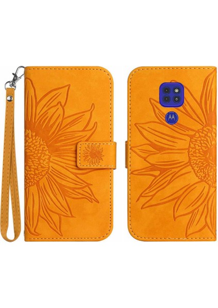 Motorola Moto E7 Artı Kısa Kayış Flip Cüzdan Telefon Kılıfı Kabartmalı (Yurt Dışından)