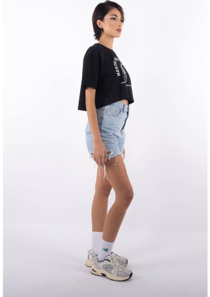 Juice Oversize Kadın Crop T-Shirt Siyah modelleri