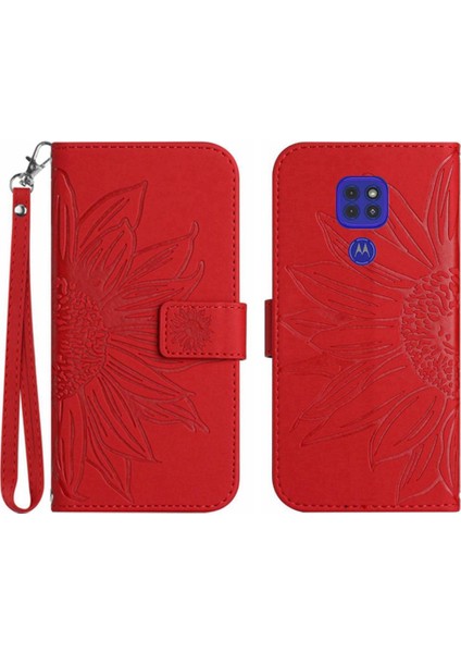 Motorola Moto E7 Artı Kısa Kayış Flip Cüzdan Telefon Kılıfı Kabartmalı (Yurt Dışından)