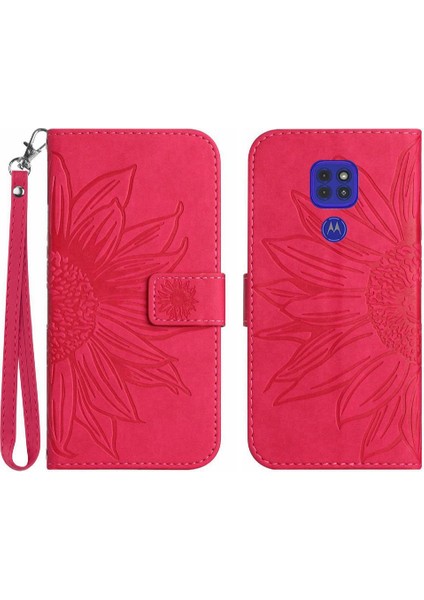 Motorola Moto E7 Artı Kısa Kayış Flip Cüzdan Telefon Kılıfı Kabartmalı (Yurt Dışından)