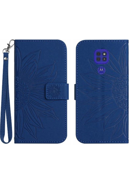 Motorola Moto E7 Artı Kısa Kayış Flip Cüzdan Telefon Kılıfı Kabartmalı (Yurt Dışından)