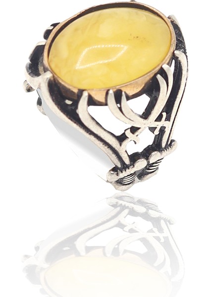 Zülfikar Tasarım Damla Kehribar Taşlı Erkek Gümüş Yüzük 201023191