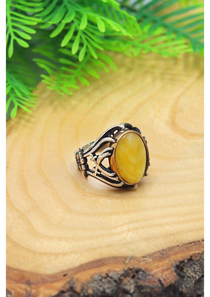 Zülfikar Tasarım Damla Kehribar Taşlı Erkek Gümüş Yüzük 201023191 fiyatları