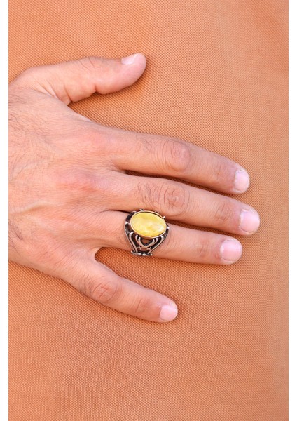 Zülfikar Tasarım Damla Kehribar Taşlı Erkek Gümüş Yüzük 201023191 modelleri