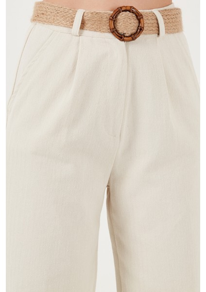 Pamuklu Yüksek Bel Kemerli Palazzo Pantolon Bayan Pantolon 673PY2005 indirimleri