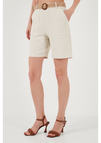 Pamuklu Slim Fit Hasır Kemerli Short Bayan Short 673SY600