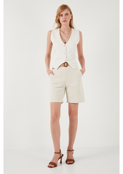 Pamuklu Slim Fit Hasır Kemerli Short Bayan Short 673SY600