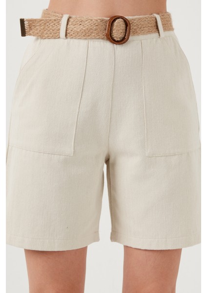 Pamuklu Slim Fit Hasır Kemerli Short Bayan Short 673SY600