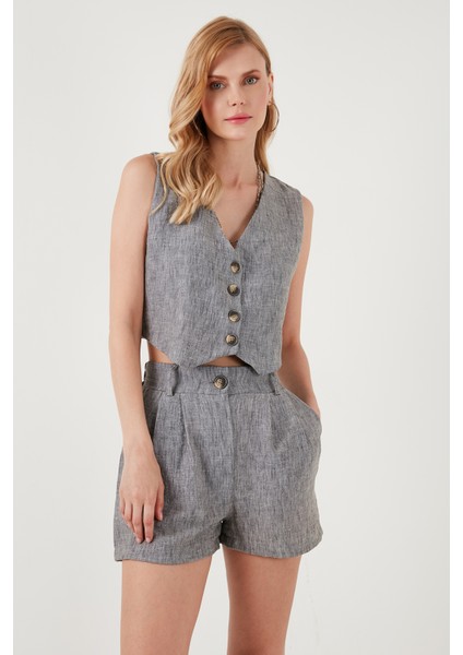 Flamlı Regular Fit V Yaka Yelekli Şortlu Takım Bayan Takım 67045802S4