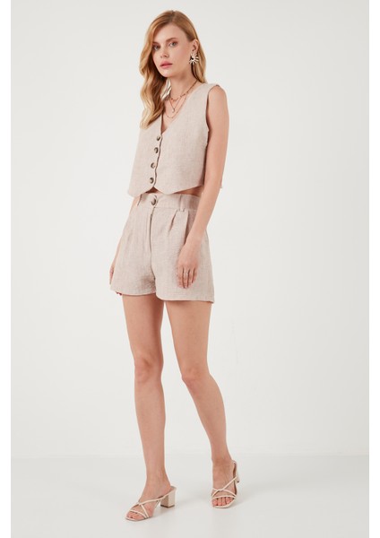 Flamlı Regular Fit V Yaka Yelekli Şortlu Takım Bayan Takım 67045802S4 modelleri