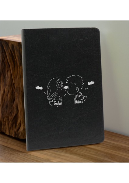 Sevgiliye Özel İsimli Siyah Defter ve Gold Cam Matara Hediye Seti 3 Sevgiliye Hediye Sevgililer Günü Yeni Iş Hediyesi