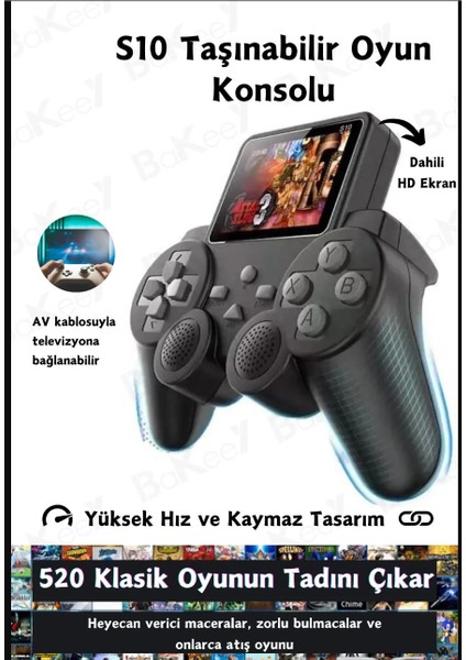 Taşınabilir Renkli Ekranlı 520 Nostalji Oyunlu Oyun Konsolu Sub S10