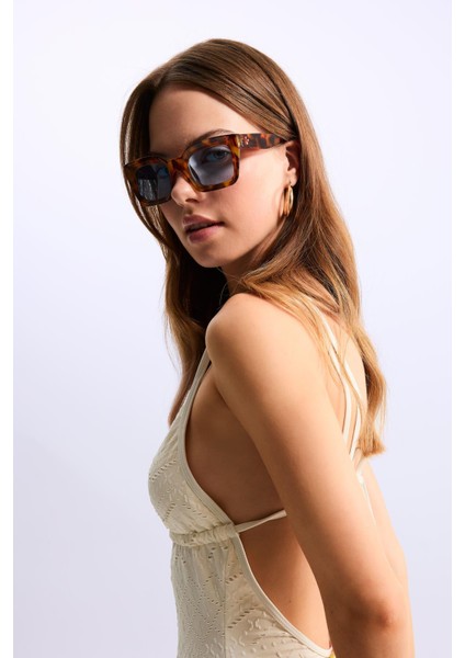 Kadın Leopar Desenli Dikdörtgen Güneş Gözlüğü D2921AXNS fiyatları