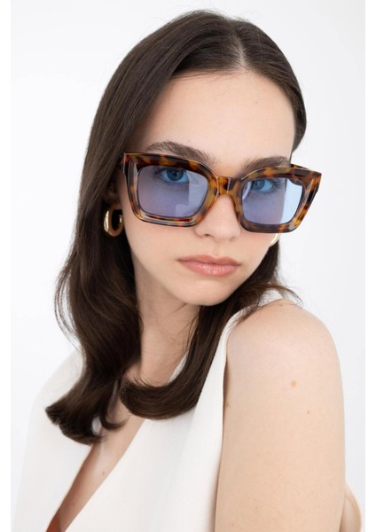 Kadın Leopar Desenli Dikdörtgen Güneş Gözlüğü D2921AXNS