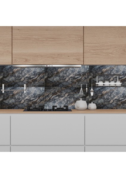 4 Adet Pvc Karo Kendinden Yapışkanlı Banyo Mutfak Fayans Kaplama 41 x 62 cm Siyah Mermer fırsatları