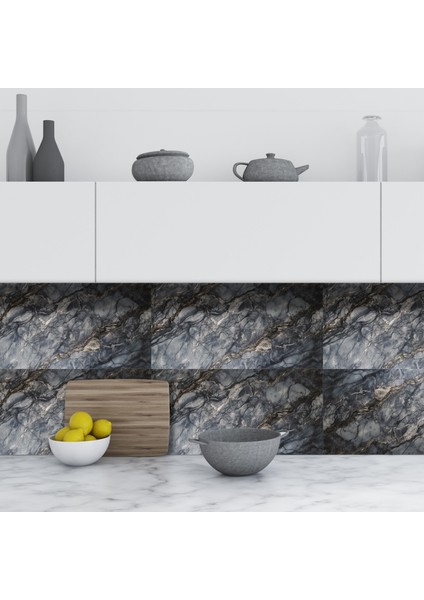 4 Adet Pvc Karo Kendinden Yapışkanlı Banyo Mutfak Fayans Kaplama 41 x 62 cm Siyah Mermer indirimleri