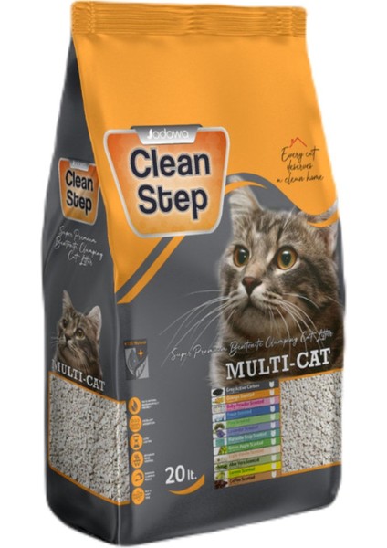 Clean Step Multi-Cat Portakal Kokulu Topaklanan Ince Tane Bentonit Kedi Kumu 20 Lt