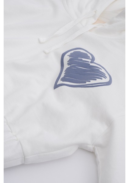 Almogro Ekru Pamuklu Kız Çocuk Crop Sweatshirt fiyatları
