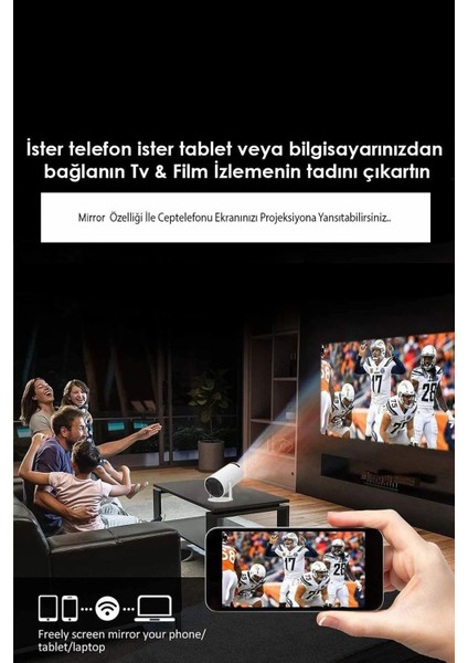 Taşınabilir Sinema Projektörü 4K Ev Sineması Bluetooth Android 12