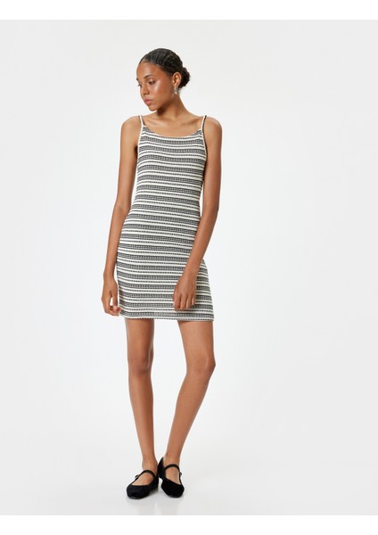 Mini Elbise Ip Askılı Bisiklet Yaka Slim Fit
