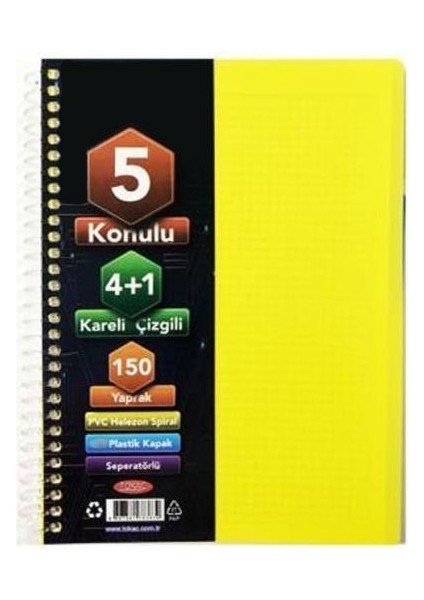 4 Kareli + 1 Çizgili Ayraçlı Defter A5 150 Yaprak