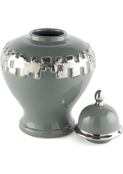 Silver Şeritli Gri Küp Kapaklı Vazo 24X24X36CM